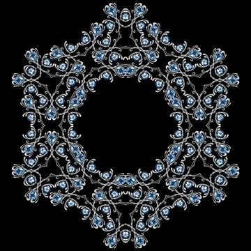 Round decorative pattern. Silver jewelry element with gems Stock Illustration