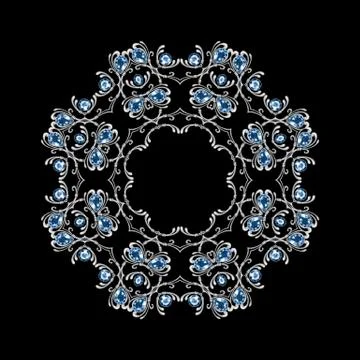 Round decorative pattern. Silver jewelry element with gems Stock Illustration