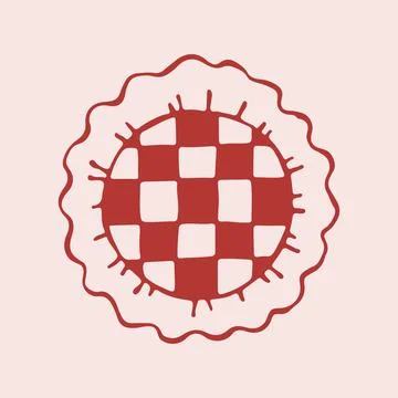 Round decorative pillow vector illustration with checkered pattern and ruffled Stockillustratie