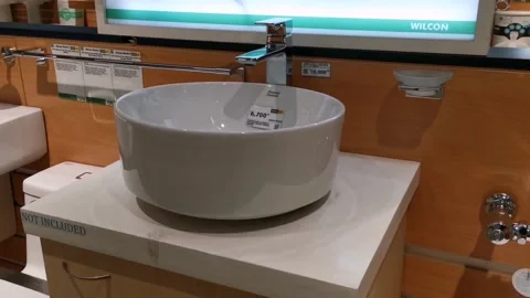 Round Deep Elegant Ceramic WashBasin Stock Footage 159836636