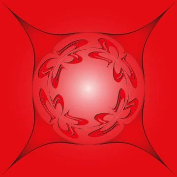 Round design element, on a red background in a frame Stock Illustration