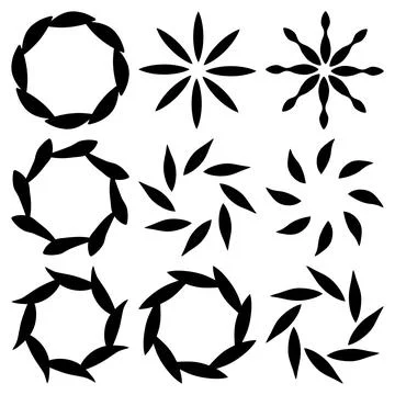 Round design elements set. Collection of floral simple frame or border wreath Stock Illustration