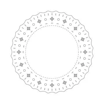 A round design features a detailed border with geometric shapes and lines. Th Stock Illustration