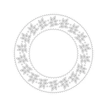 A round design features flower shapes and leaves arranged in a pattern. This Stockillustratie