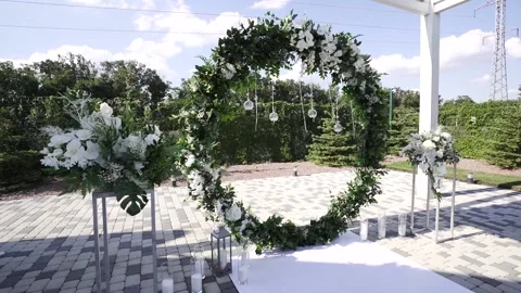Round design for wedding ceremony from flowers Stock Footage 172192558