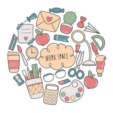 Round desktop design hand drawn Иллюстрация