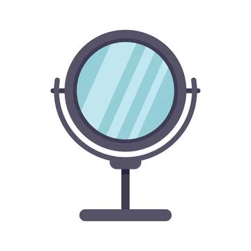 Round desktop mirror standing on table surface reflecting light Stock Illustration