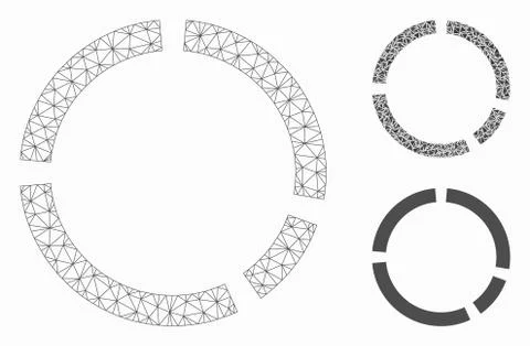Round Diagram Vector Mesh Wire Frame Model and Triangle Mosaic Icon Illustrazione stock