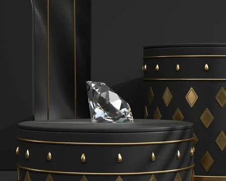Round diamond placed on black background 3d rendering Stock Illustration