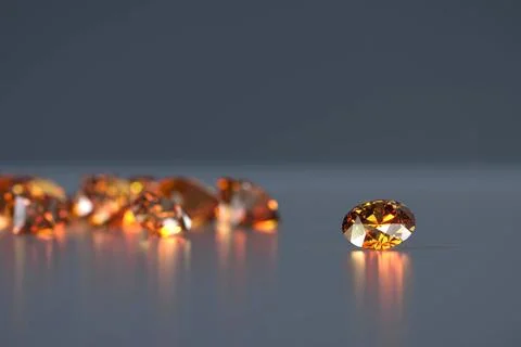 Round diamond topaz Gem placed on dark reflection background. 3d rendering Stock Photos
