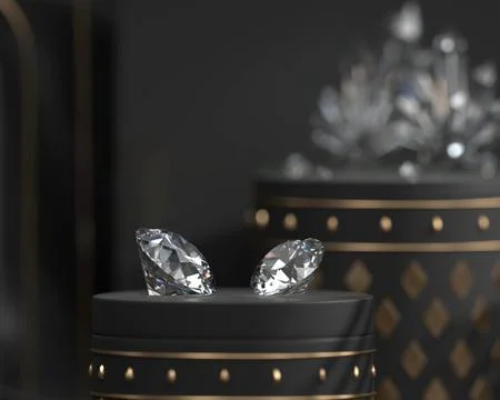 Round diamonds placed on black background soft focus 3d rendering Stock Illustration