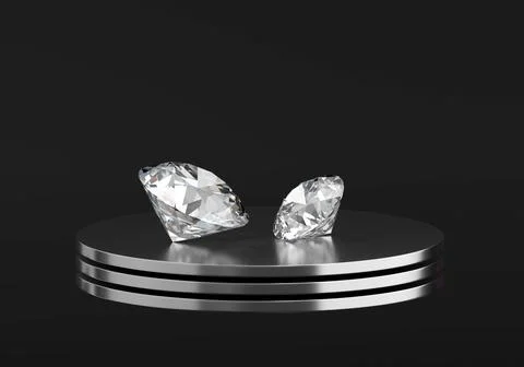 Round diamonds placed on black background 3d rendering Stock Photos