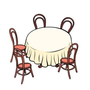 Round dining table and chairs around Illustrazione stock