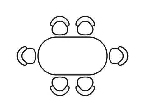 Round dining table with chairs in top view Stock Illustration