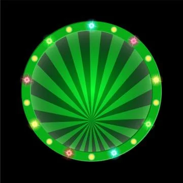 Round disc with a green background and colorful light bulbs. Illustration