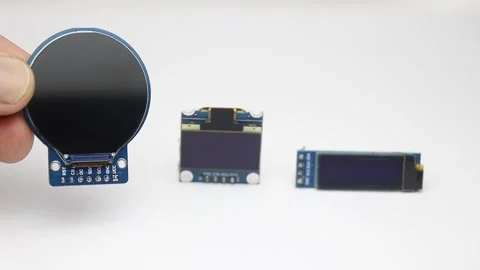 Round display module and rectangular oled modules of different sizes Video stock 345885201