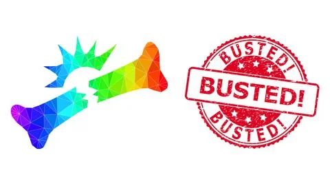 Round Distress Busted! Stamp With Vector Triangle Filled Bone Fracture Icon with Stock Illustration
