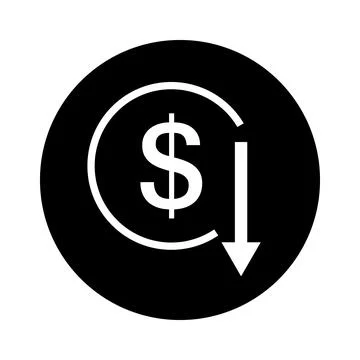 Round dollar decrease icon. Vector. Illustrazione stock