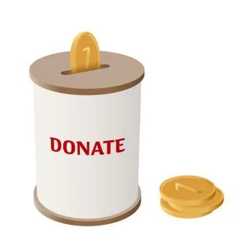 Round donation money box vector illustration. Side view cylinder money box wi Stock Illustration