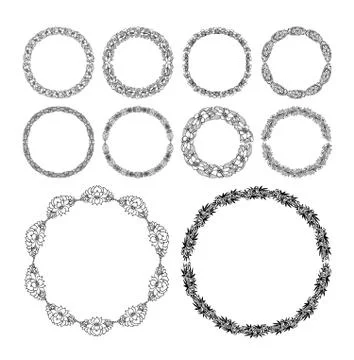 Round doodle border set, perfect lace wedding dress decoration, romantic Stock Illustration