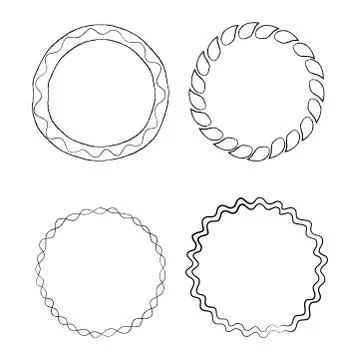 Round Doodle Line Art Frames Vector Set 스톡 일러스트