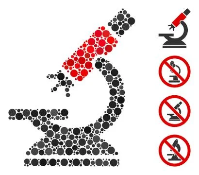 Round Dot Labs Microscope Icon Collage Stock Illustration