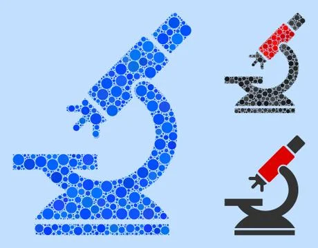 Round Dot Labs Microscope Icon Collage Stock Illustration
