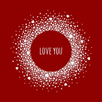 Round dotted frame with space for text. Frame spots and hearts of various siz Stock Illustration