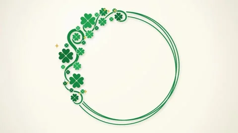 Round double ring frame drawing on with clover swirl popping in 库存影片 348300393