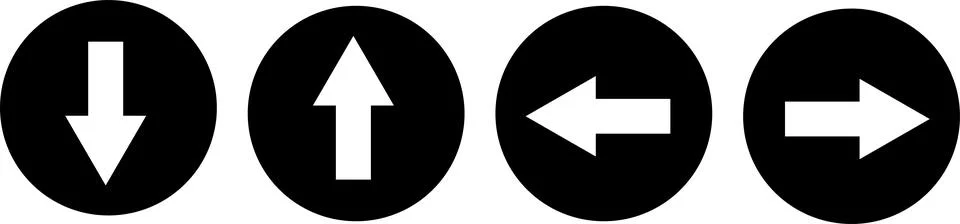 Round up, down, left, right, arrow icon set. Vectors. Stock Illustration