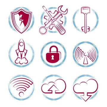 Round dualcolor flat isolated vector icon set for site. Stock Illustration