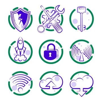 Round dualcolor flat isolated vector icon set for site. Stock Illustration