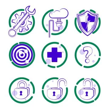 Round dualcolor flat isolated vector icon set for site. Stock Illustration
