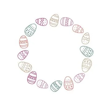 Round Easter Eggs Frame. Pastel color Hand drawn wreath with place for date Stock Illustration