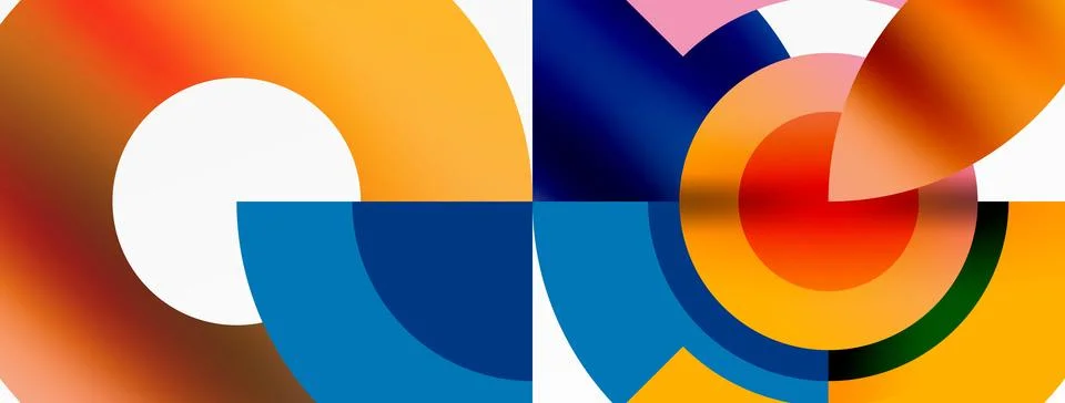 Round elements and circles geometric minimal composition background. Vector Stock Illustration