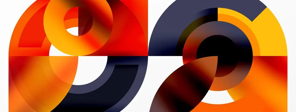 Round elements and circles geometric minimal composition background. Vector Illustrazione stock