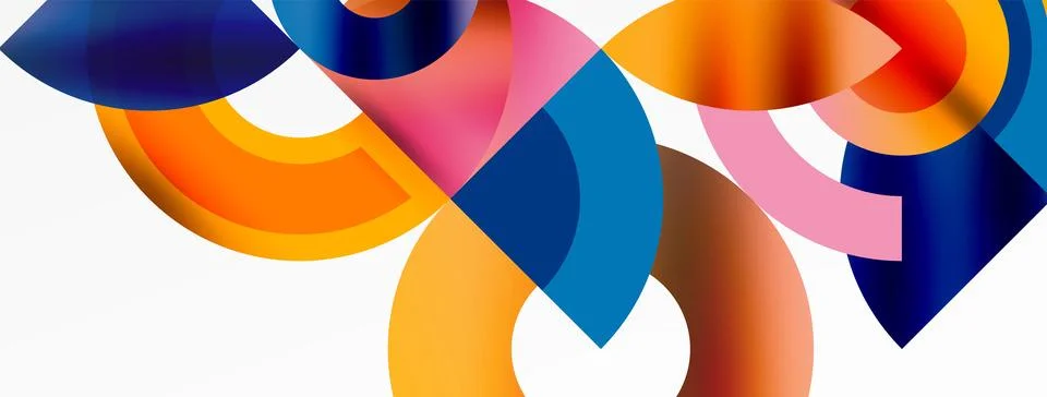 Round elements and circles geometric minimal composition background. Vector Illustrazione stock