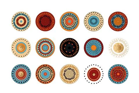 Round  elements and icons, ornaments in oriental or African style. Vector col Stock Illustration