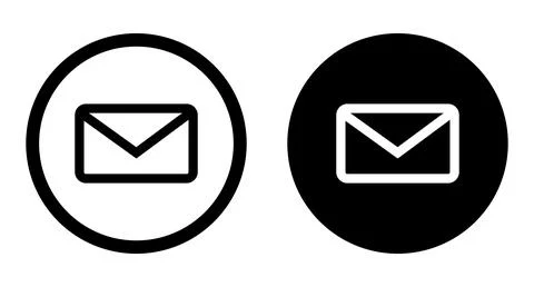 Round email icon. Vector illustration set in black and white. Stock Illustration