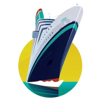 Round emblem with passenger liner Stock Illustration