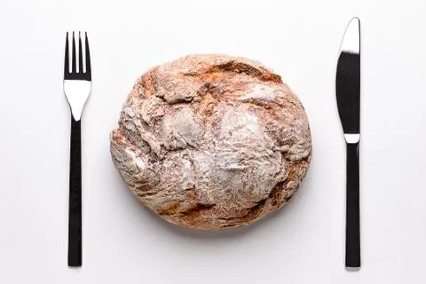 Round embossed bread. View from above. Stock Photos