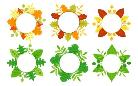 Round empty area with dry and summer leaves Illustrazione stock