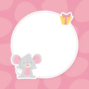 Round Empty Card with Cute Mouse as Funny Little Animal Vector Template Illustrazione stock