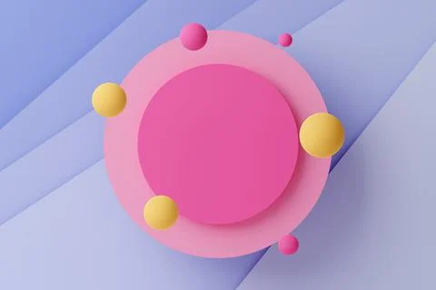 Round empty frame surrounded by floating spheres. 3D illustration. Stock Illustration