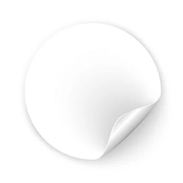 Round empty sticker with rolled corner and shadow. Realistic blank white Stock Illustration