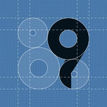 Round engineering font. Symbol 9 Stock Illustration