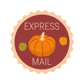 Round express mail stamp icon with autumn pumpkin vector illustration Stock Illustration