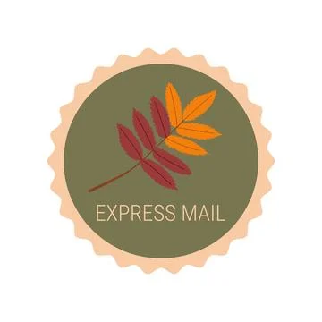 Round express mail stamp icon with autumn branch vector illustration Ilustração Stock