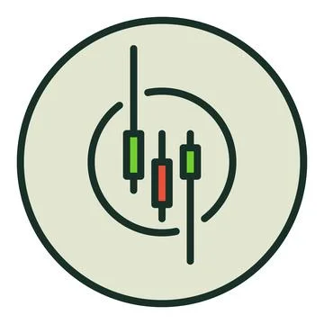 Round Financial Graph with Candlestick Chart inside vector colored icon or .. Illustrazione stock