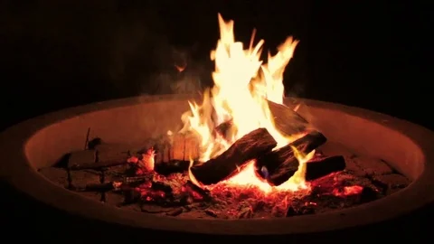 Round Fire Pit Wood Burn Stock Footage 76492444